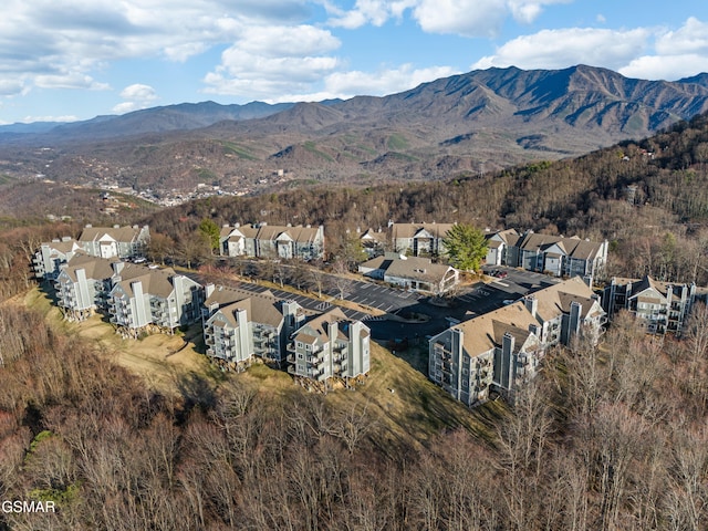 drone / aerial view with a residential view and a mountain view