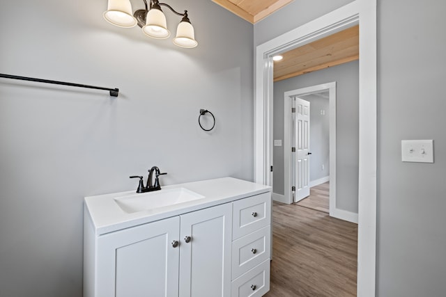 bathroom with wood-type flooring and vanity