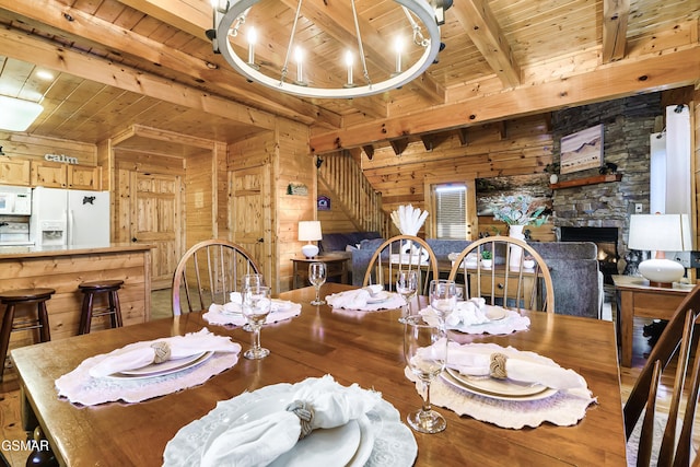 612 Cherry Blossom Way, Pigeon Forge, TN 37863 - dining space featuring wooden ceiling, wood walls, wood finished floors, and beam ceiling
