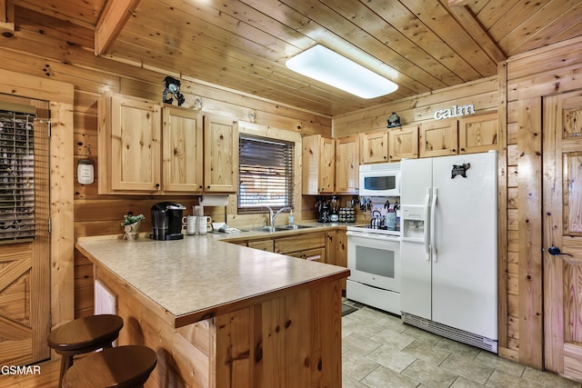 612 Cherry Blossom Way, Pigeon Forge, TN 37863 - kitchen featuring white appliances, light brown cabinets, wooden ceiling, and a sink