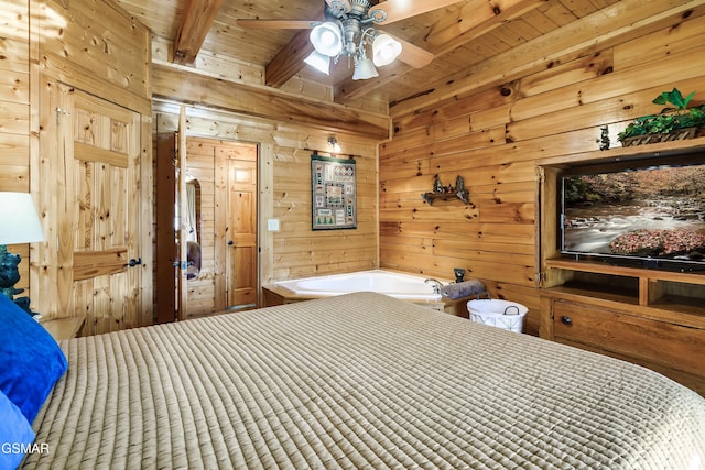 612 Cherry Blossom Way, Pigeon Forge, TN 37863 - bedroom with beam ceiling, wooden walls, and wood ceiling