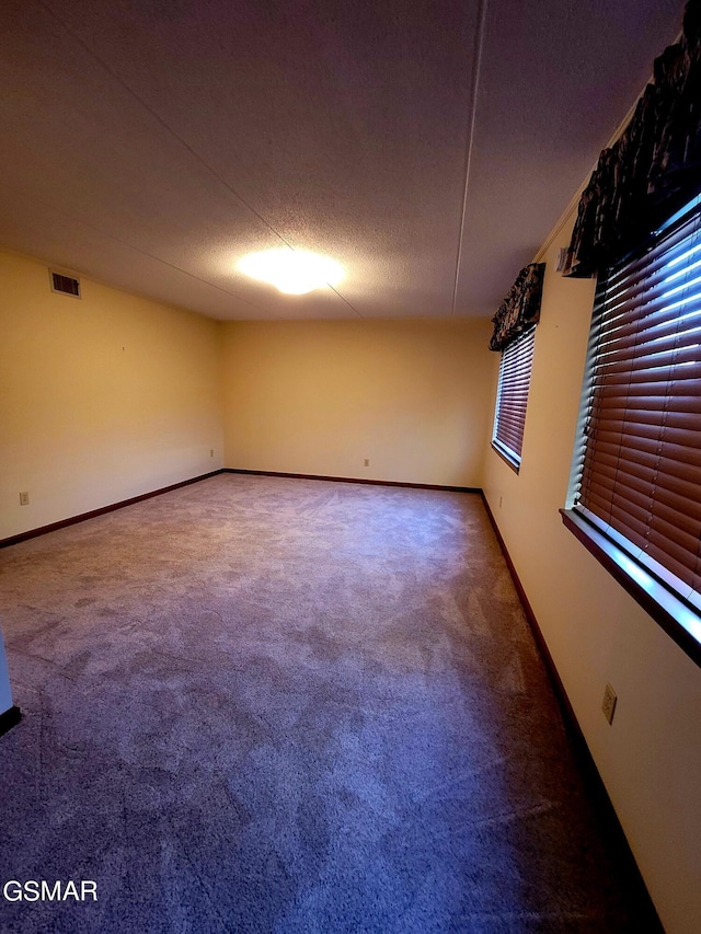 spare room with carpet flooring and a textured ceiling