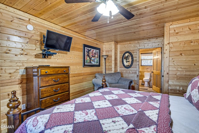 bedroom with wood ceiling and connected bathroom