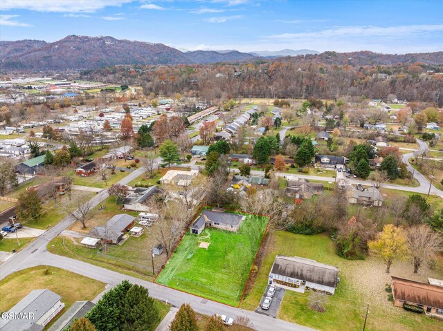 birds eye view of property featuring a mountain view