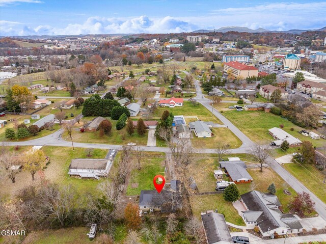 drone / aerial view with a mountain view