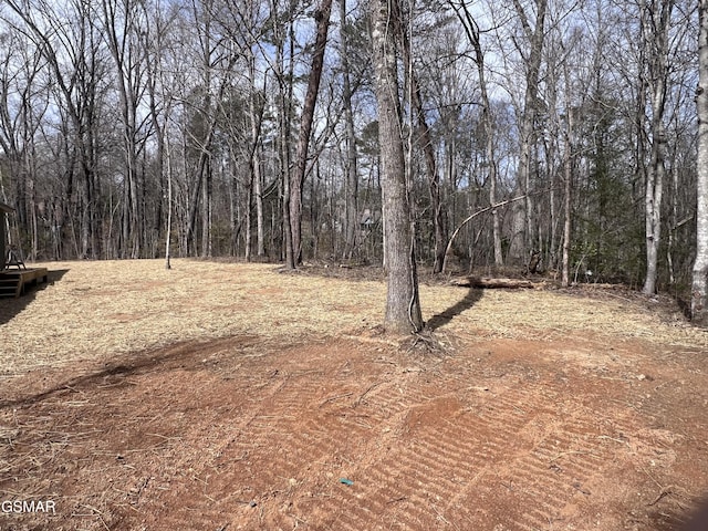 view of yard featuring a wooded view