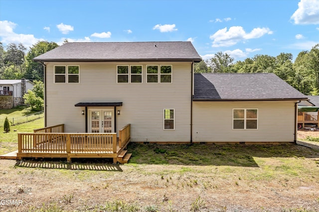 2438 Daniels Dr, Morristown, TN 37813 - back of house featuring a wooden deck, a shingled roof, and french doors