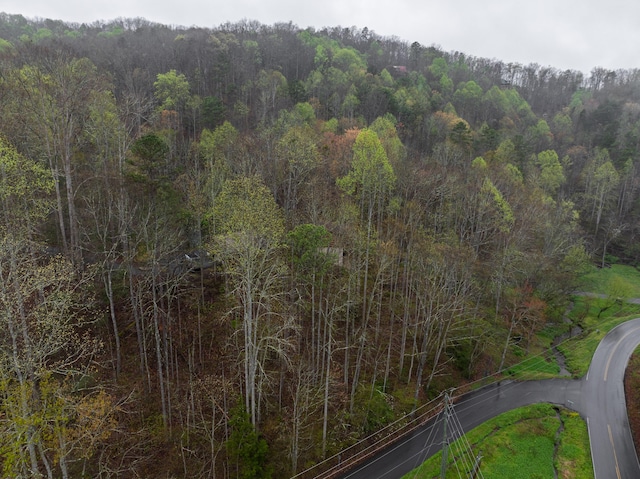 bird's eye view featuring a forest view