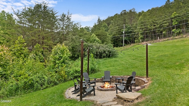 3955 Millers Ridge Way, Sevierville, TN 37862 - view of green lawn with an outdoor fire pit and a view of trees