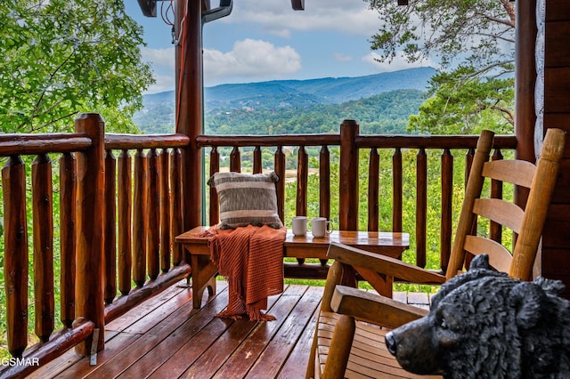 deck featuring a mountain view