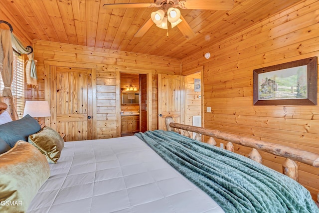 2513 Look Afar View Dr, Sevierville, TN 37876 - bedroom with wooden walls, wooden ceiling, and ensuite bathroom