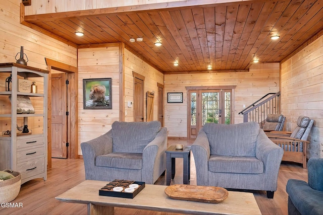 2229 Legend Dr, Sevierville, TN 37876 - living area featuring wooden walls, wooden ceiling, light wood finished floors, and recessed lighting