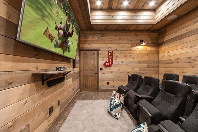 cinema with wood ceiling and wood walls