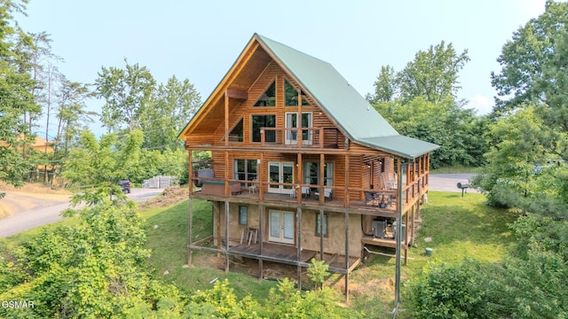 810 Kings Way, Gatlinburg, TN 37738 - rear view of property featuring a yard, a deck, french doors, and metal roof