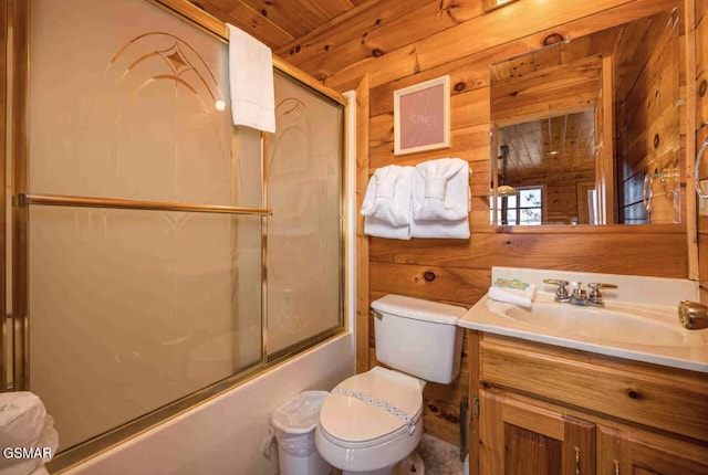2412 Breezey Ridge Dr, Sevierville, TN 37876 - bathroom with vanity, bath / shower combo with glass door, wood walls, and wooden ceiling