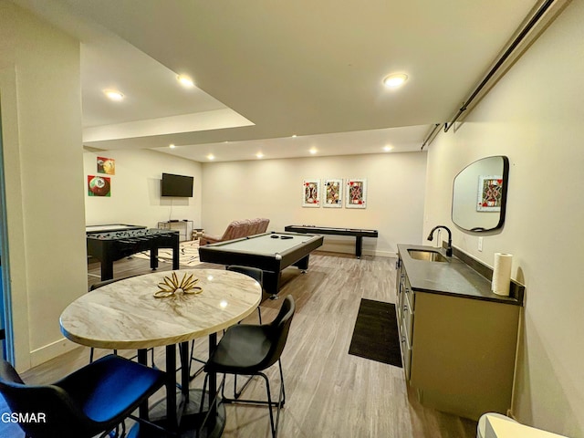3343 Summit Trails Dr, Sevierville, TN 37862 - rec room with a sink, recessed lighting, billiards, baseboards, and light wood-style floors