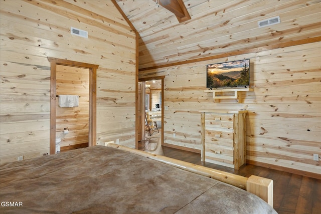 3316 Grace Way, Sevierville, TN 37876 - unfurnished bedroom featuring wood walls, hardwood / wood-style floors, and wood ceiling