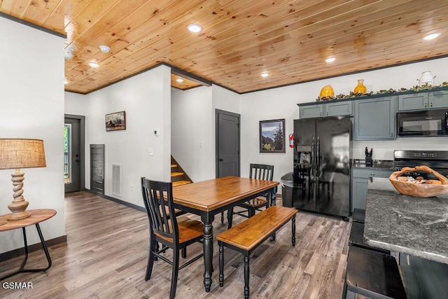 1105 Center St # 3, Sevierville, TN 37862 - dining area featuring wooden ceiling, stairs, light wood-type flooring, and recessed lighting