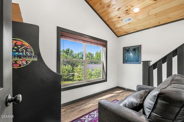 1105 Center St # 3, Sevierville, TN 37862 - living room featuring lofted ceiling, wooden ceiling, and wood finished floors