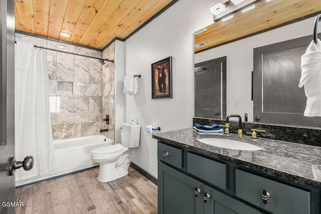 1105 Center St # 3, Sevierville, TN 37862 - bathroom featuring vanity, shower / tub combo, wood finished floors, and wood ceiling
