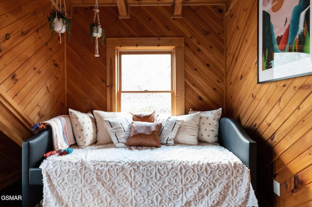 1317 Old Knoxville Hwy, Sevierville, TN 37876 - bedroom featuring wood walls and beamed ceiling