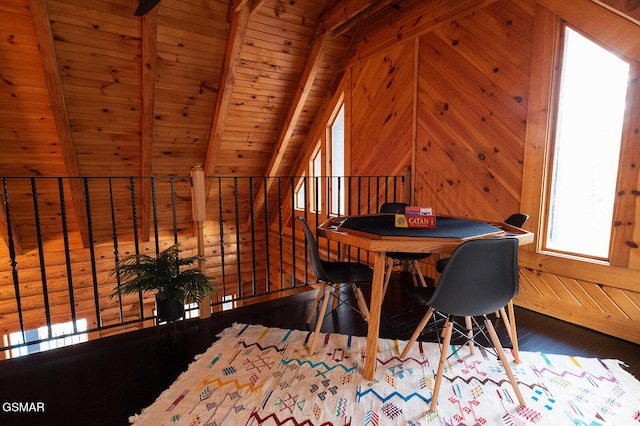 1317 Old Knoxville Hwy, Sevierville, TN 37876 - dining area featuring wooden ceiling, wood finished floors, and wooden walls
