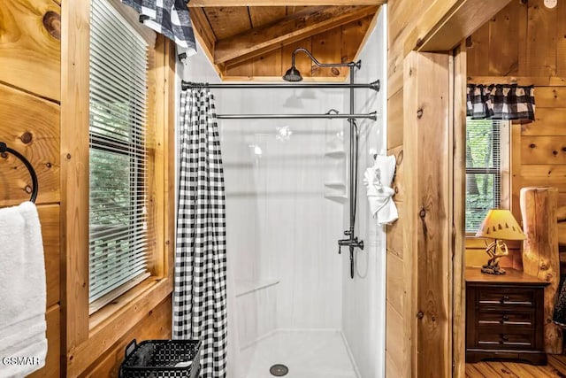 3110 Cove Creek Way, Sevierville, TN 37862 - full bathroom with a shower with shower curtain and wooden walls