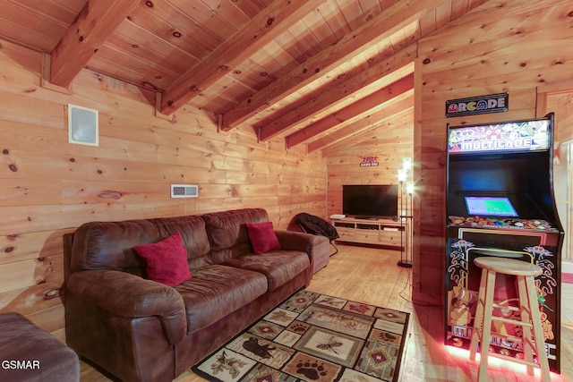 1707 Ridgecrest Dr, Sevierville, TN 37876 - living area with wooden walls, hardwood / wood-style flooring, and wood ceiling
