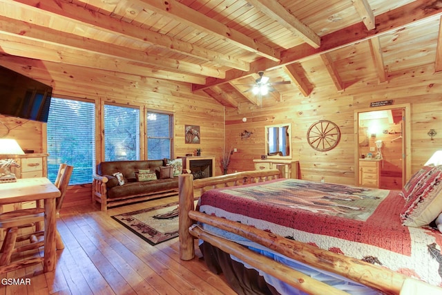 1707 Ridgecrest Dr, Sevierville, TN 37876 - bedroom with wood walls, hardwood / wood-style flooring, and wooden ceiling