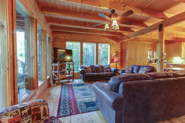 1707 Ridgecrest Dr, Sevierville, TN 37876 - living area with ceiling fan, light wood-style floors, and wood ceiling with exposed beams