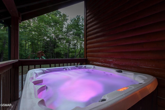 1707 Ridgecrest Dr, Sevierville, TN 37876 - wooden terrace featuring a hot tub and a playground