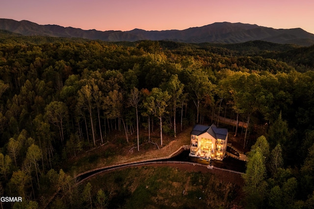 aerial view at dusk with a mountain view