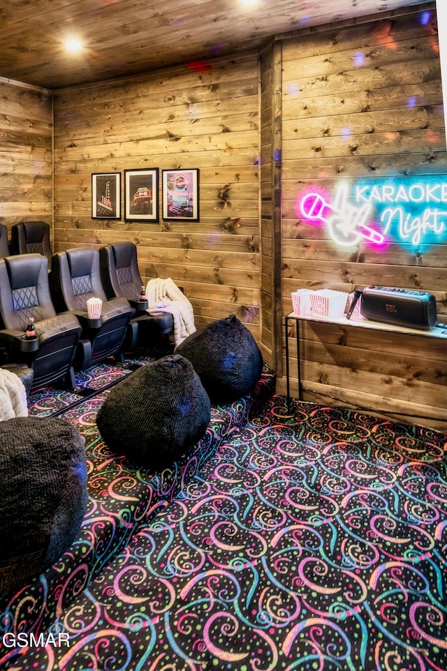 interior space with wood walls and wooden ceiling