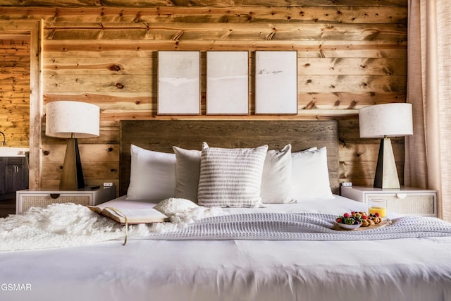 interior space featuring wood walls