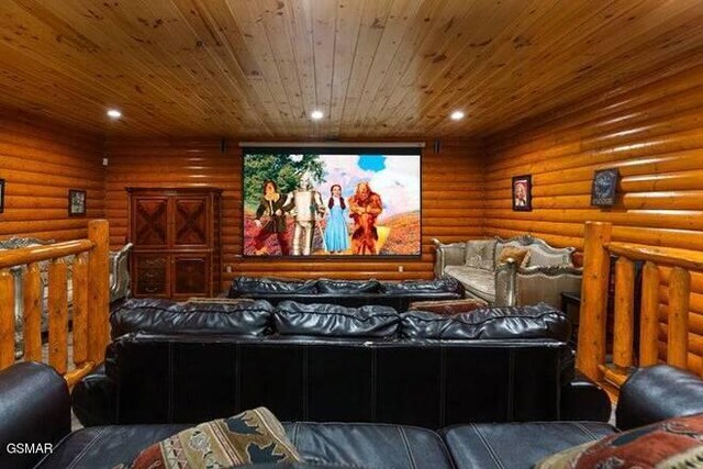 home theater with log walls