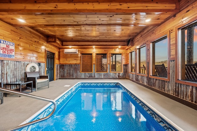 pool at dusk with a wall unit AC