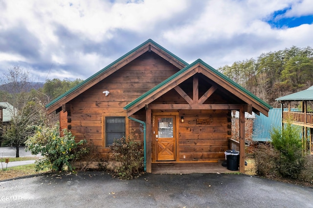 view of log home