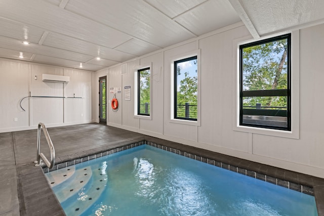 view of pool featuring an indoor in ground hot tub and an AC wall unit