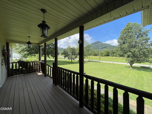 3351 Line Springs Rd, Sevierville, TN 37862 - wooden porch featuring a mountain view and a lawn