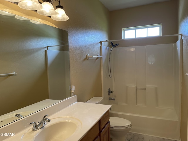 3351 Line Springs Rd, Sevierville, TN 37862 - full bathroom featuring vanity, marble finish floors, tub / shower combination, a chandelier, and a textured wall