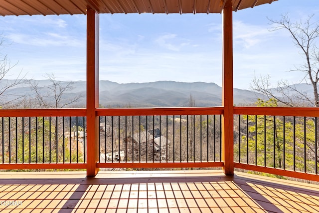 deck with a mountain view