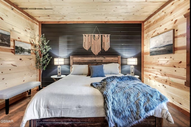 bedroom featuring wood finished floors and wood ceiling