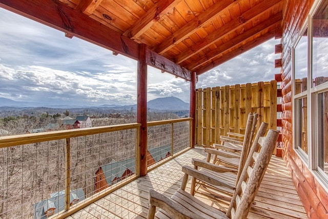 balcony featuring a mountain view