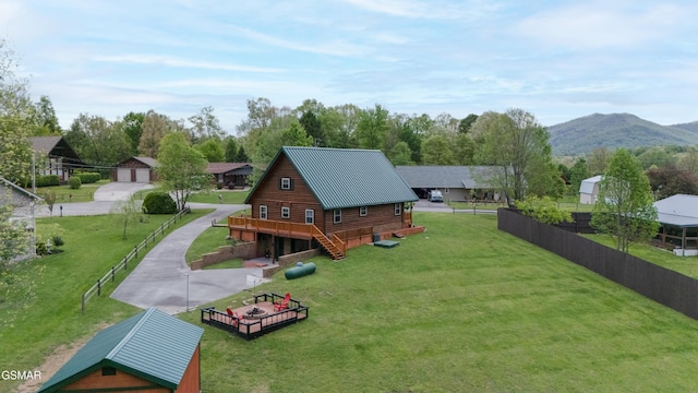 view from above of property with a mountain backdrop