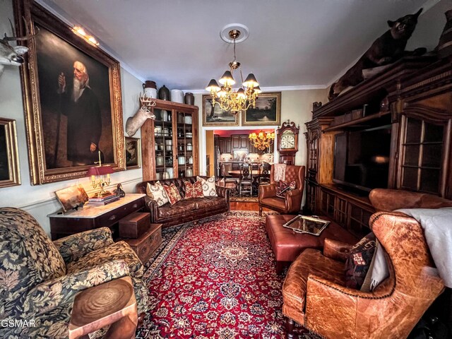 1042 Fine Glen Dr, Sevierville, TN 37862 - living room with a chandelier and ornamental molding