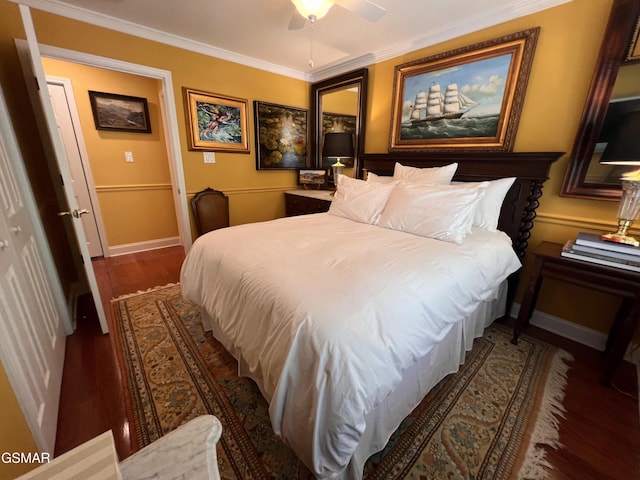 1042 Fine Glen Dr, Sevierville, TN 37862 - bedroom featuring ornamental molding, wood finished floors, and ceiling fan