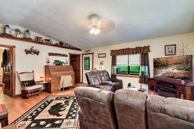 2655 Craig Circle Way, Cosby, TN 37722 - living area with vaulted ceiling, wood finished floors, and a textured ceiling