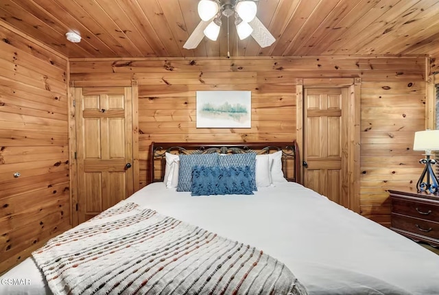 646 Gatlinburg Falls Way, Gatlinburg, TN 37738 - bedroom with wooden walls, a ceiling fan, and wooden ceiling