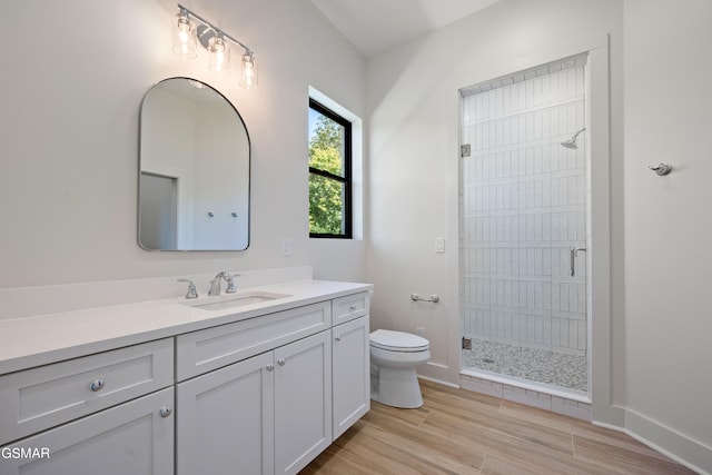 bathroom with vanity, toilet, and an enclosed shower