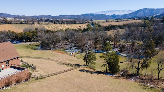 birds eye view of property with a rural view and a mountain view